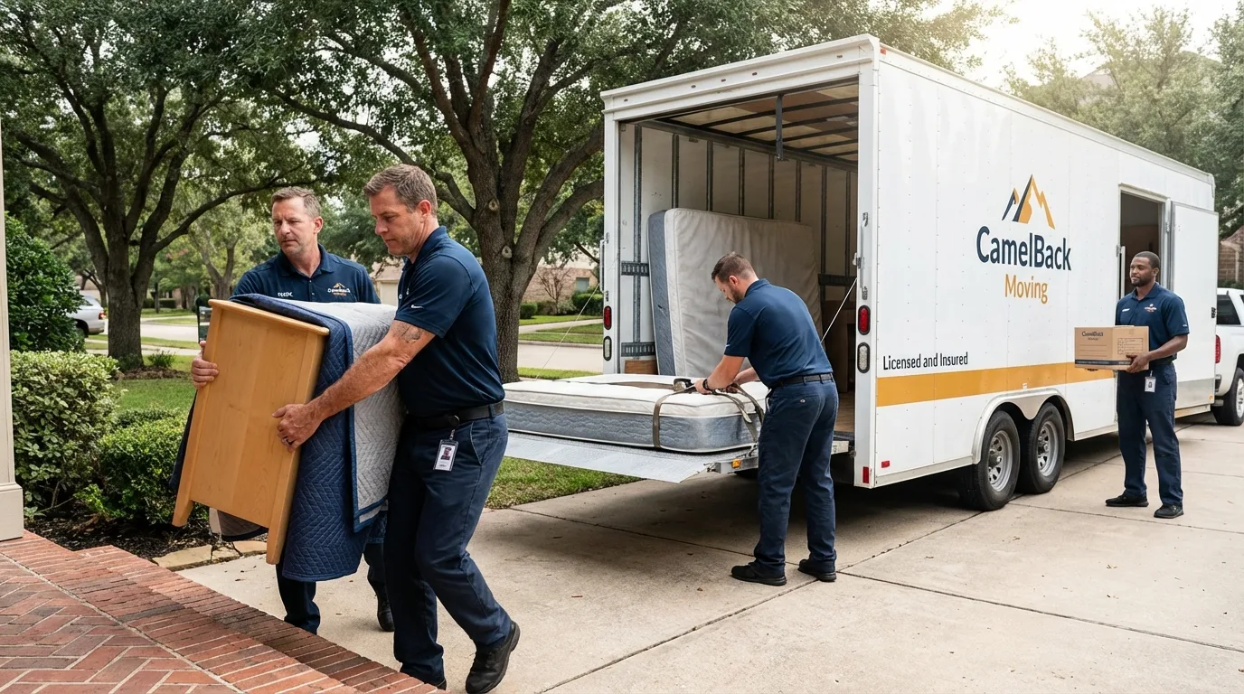 Crew loading residential truck for cross-state move from Lake City, FL